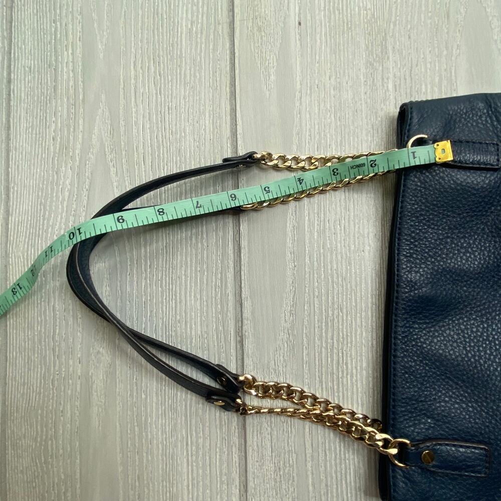 MICHAEL Michael Kors Navy Blue Leather Gold Ton Shoulder Bag - Picture 2 of 7